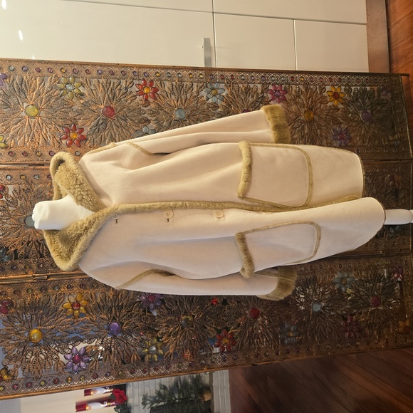 Faux Fur Shearling Hooded Coat Womens Size Large Brown Cream - Picture 1 of 15